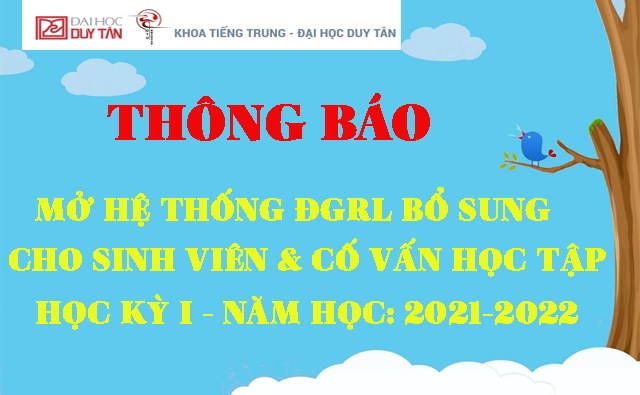 Thông báo về việc mở hệ thống đánh giá rèn luyện bổ sung cho sinh viên và Cố vấn học tập học kỳ I năm học 2021-2022