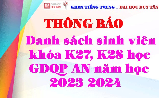 Danh sách SV khóa K27, K28 học GDQP-AN năm học 2023-2024(DS kèm theo thông báo số 95)