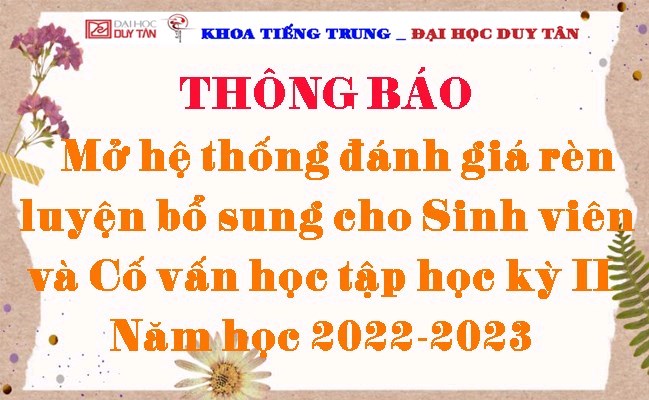 Mở hệ thống đánh giá rèn luyện bổ sung cho Sinh viên và Cố vấn học tập học kỳ II năm học 2022-2023