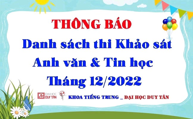 Thông báo Danh sách Khảo sát Anh văn & Tin học tháng 12/2022